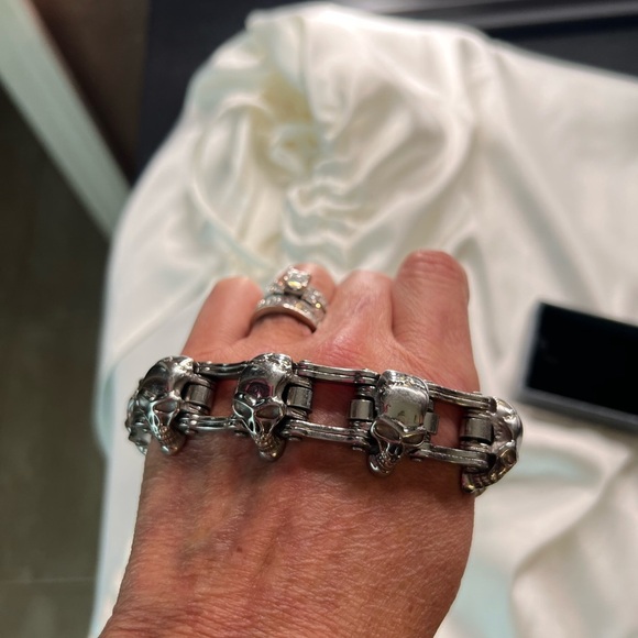 ๐ ๐คEUC- STAINLESS STEEL BIKER SKULL BRACELET ๐๐คSZ 9โ - Picture 5 of 5
